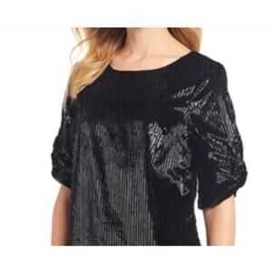 Black Sparkle Shimmer Ribbed Velvet Burnout Gibson Latimer Medium NWT